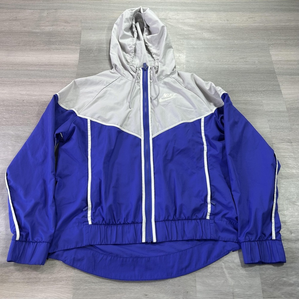 Nike Windrunner Jacket Womens Medium Blue Hooded Full Zip Windbreaker 883495-518